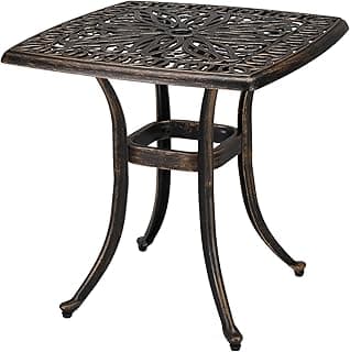 VINGLI 24” Cast Aluminum Outdoor Side Table, All Weather Round Patio Coffee Table Porch Table Outdoor Bistro Table Outdoor End Table (Bronze, Square)