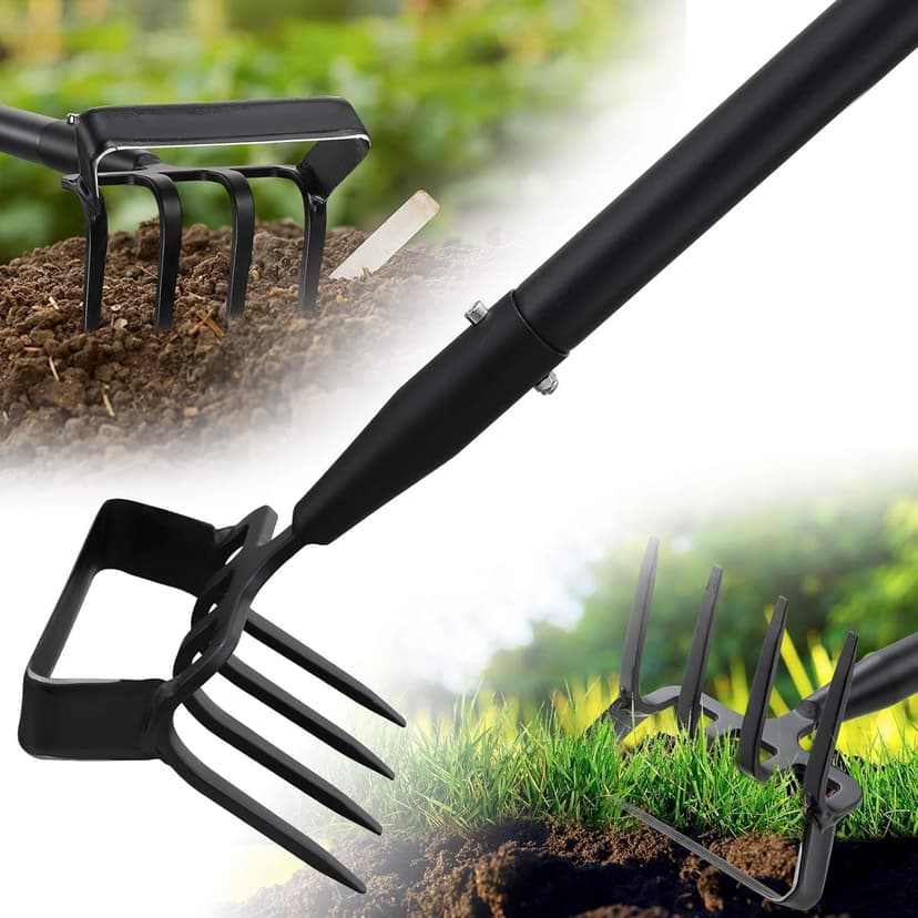 Garden Hoe Tool - Heavy Duty 2 in 1 Hula Scuffle Hoes with Cultivator Tiller for Weeding Grass,Loosening Soil,Sharp Blade,36-60” Long Handle,Push Pull Action Hoe with Scraper Rake for Gardening