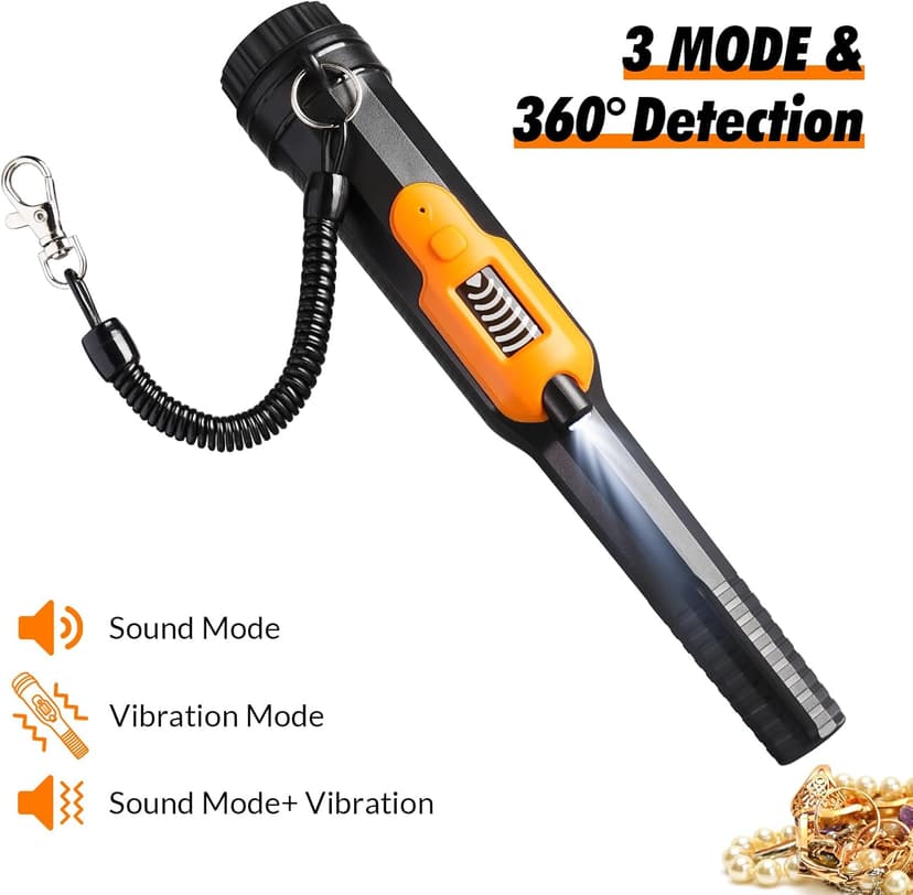 Metal Detector Pinpointer, Professional Waterproof Handheld Pin Pointer Wand, 3 Modes Search Treasure Pinpointing Finder Probe with LCD Display for Adult, Kids, 9V Battery Included - Orange