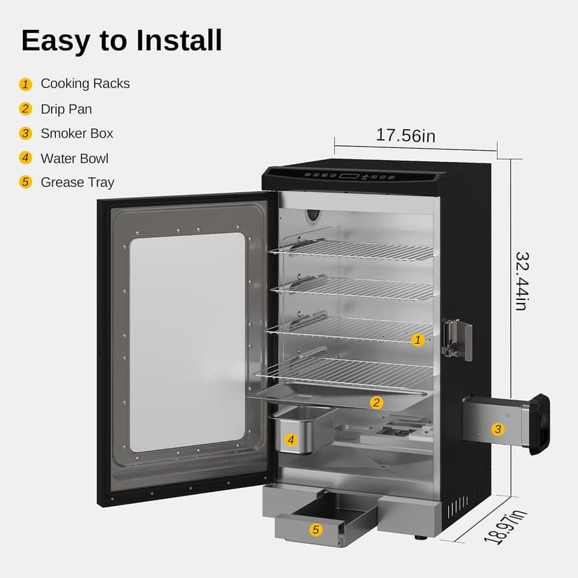 EAST OAK 30" Electric Smoker, Outdoor Smoker with Glass Door & Meat Thermometer, 725 Sq Inch Large Capacity, 4 Detachable Racks for Backyard BBQ, Party, Outdoor Cooking Night Blue