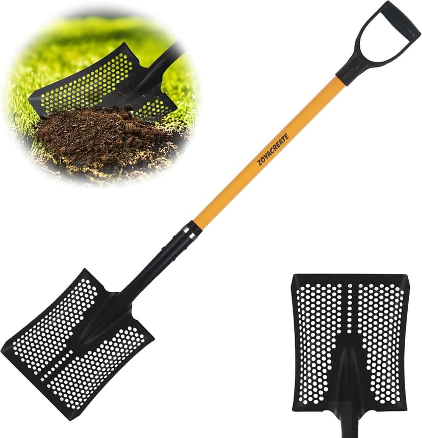 Sifting Shovel, Heavy Duty Sand Sifter Square Cleaning Scoop for Beach Chicken Coop Poop Shovel -45Inch