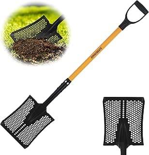 Sifting Shovel, Heavy Duty Sand Sifter Square Cleaning Scoop for Beach Chicken Coop Poop Shovel -45Inch