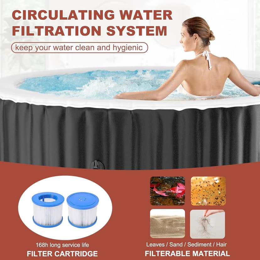 LILYPELLE 2-4 Person Inflatable Hot Tub, Portable Large Round Hottub with 120 Bubble Jets, Outdoor Spa Set Included Heater Pump, Filter and Spa Cover, 72" X 72" X 25"