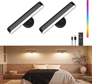 Rechargeable Wall Sconces LED Wall Lights with 7500mAh Battery Lamp for Bedroom, Touch and Remote Control, 3 Colors Wall Light 360° Rotate Dimmable Brightness with 15 RGB Colors