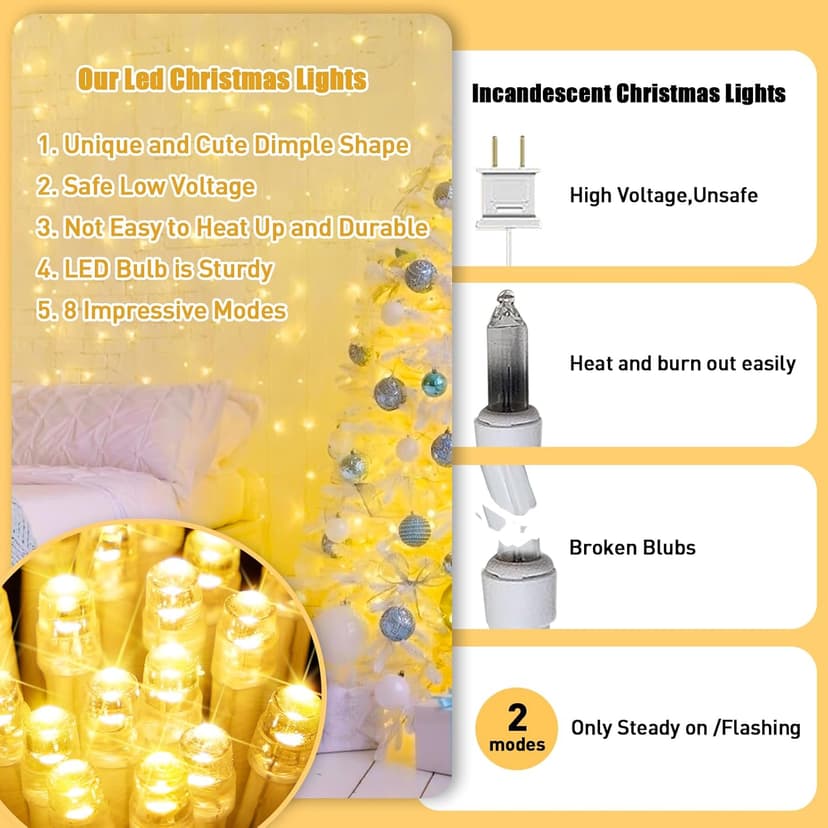 JMEXSUSS Connectable Warm White String Lights Indoor, 8 Modes Christmas Light Plug in Fairy String Lights for Bedroom, 33ft 100 LED Twinkle Lights Outdoor for Christmas Tree Decor