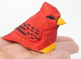 Hand-Carved Cardinal Figurine –Red Wood Bird Figurine Miniature Garden Statue Carving Home Decor Sculpture, Miniature Wildlife Sculpture, Handmade Garden Ornament & Rustic Home Decor Accent