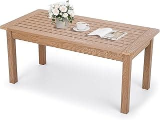 Stoog All-Weather Outdoor Coffee Table, HIPS Patio Coffee Tables for Outdoor, Modern Rectangle End Table for Backyard, Porch, Garden, Pool & Deck, Teak