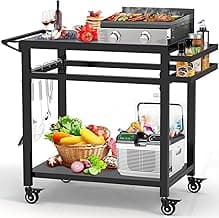 20"x32" Double-Shelf Grill Table Movable Grill Cart, Outdoor Food Prep and Pizza Oven Table, Grill Stand Fits Blackstone Griddle 17" 22"