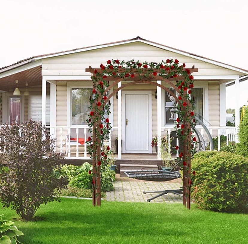 Outvita 7 Ft Wooden Garden Arbor Arch, Fir Wood Arbour Trellis, Pergola Archway for Wedding Ceremony Decoration Pergola Plant Climbing Rose Vines Lawn Courtyard Patio Dark Brown