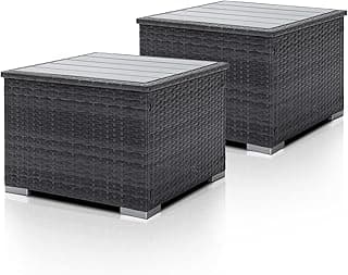 NICESOUL Modern Luxury Outdoor Side Table Set of 2, All-Weather Large Size Grey Wicker Patio End Tables, Gray Rattan Coffee Table Modular Patio Furniture Piece for Lawn, Outside, Porch, Exterior, Deck