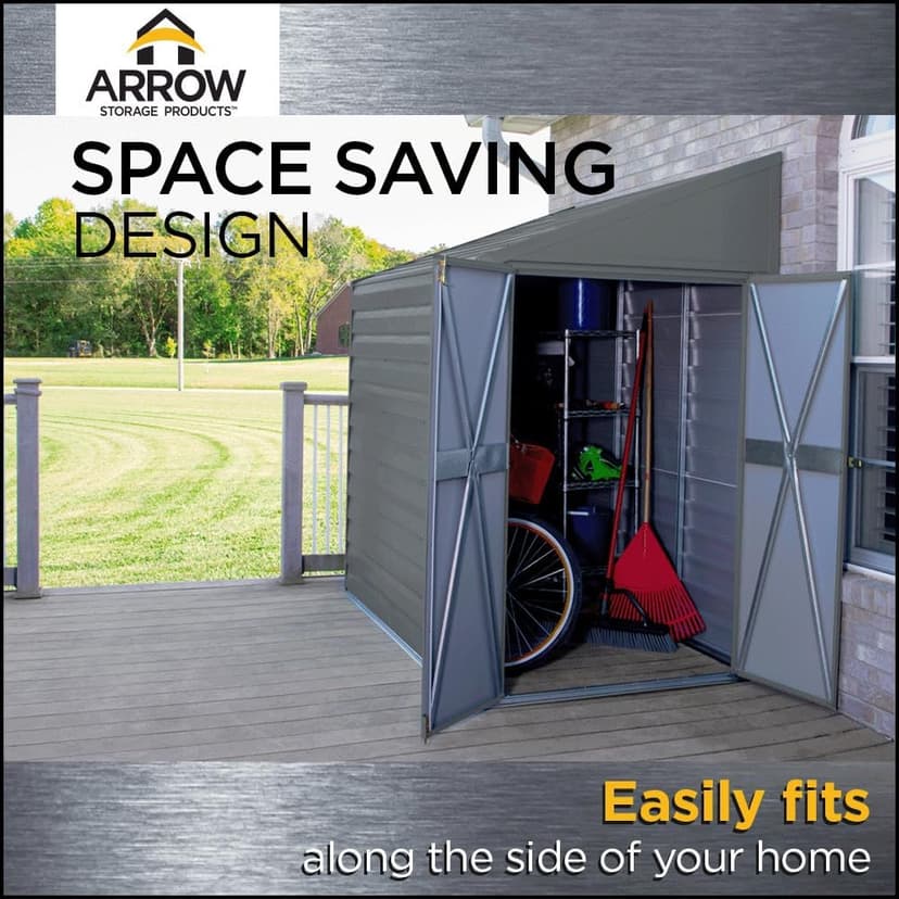 Arrow Yardsaver 4' x 10' Galvanized Steel Outdoor Storage Shed with Sloped Roof and Double-Door Entry, UV-Resistant Steel Floorless Compact Storage Shed, Charcoal