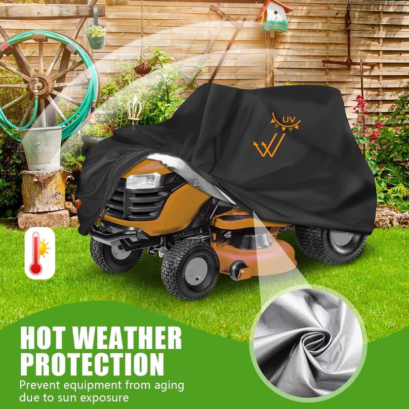 Outdoors Lawn Mower Cover Waterproof Heavy Duty 210D Polyester Oxford UV Protection Lawn Tractor Cover Fits Decks Up to 54" with Drawstring and Storage Bag