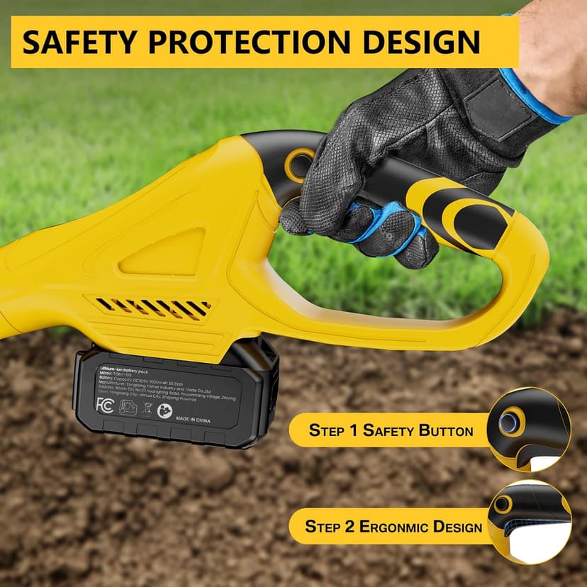 21V Cordless Tiller Cultivator, 360 Max RPM Cordless Electric Garden Tiller with 2 * 3.0 Ah Battery & Fast Charger, 9.06" Tilling Width, 6.3" Depth, Portable Rotary Tiller for Lawn Soil Cultivation