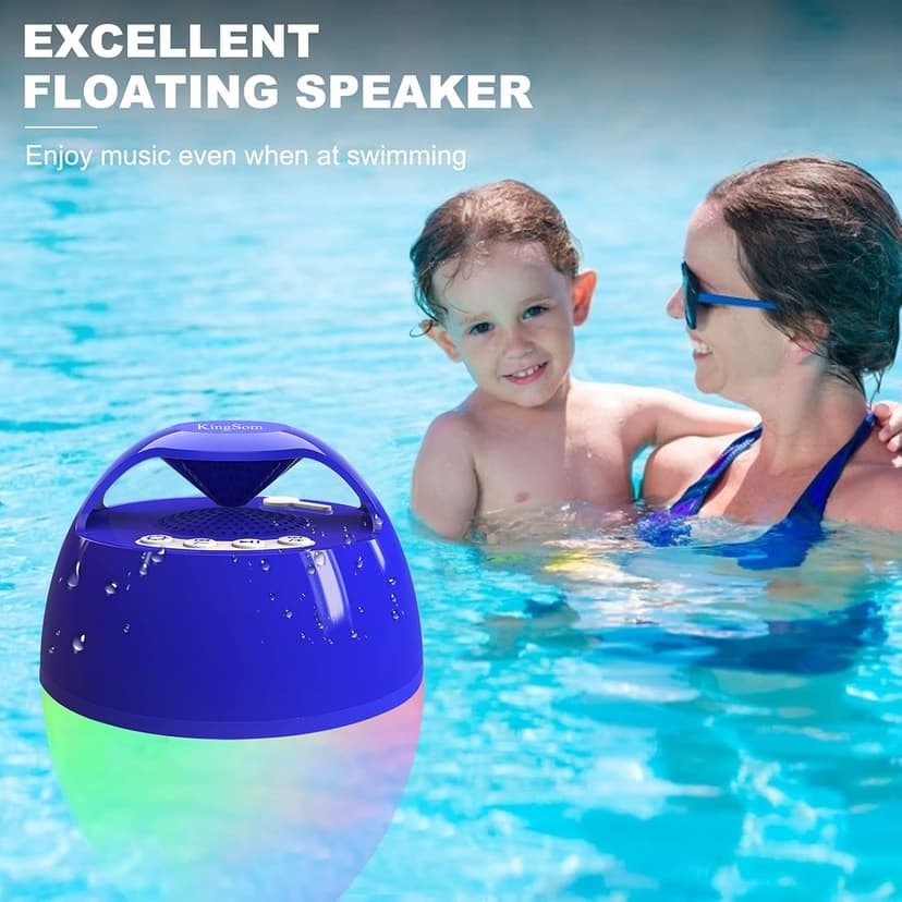 Bluetooth Pool & Hot Tub Speaker with Colorful Lights & 360 Surround Sound, IP68 Waterproof Floating Speaker, Up to 85ft Bluetooth Range