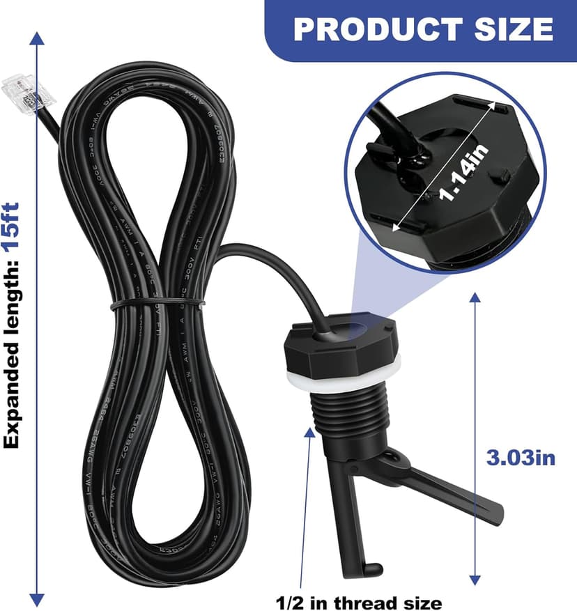 GLX-FLO-RP Flow Switch Assembly, Pool Flow Sensor Compatible with Goldline and Aquarite Salt Systems Pool Flow Switch with 15 ft. Cable
