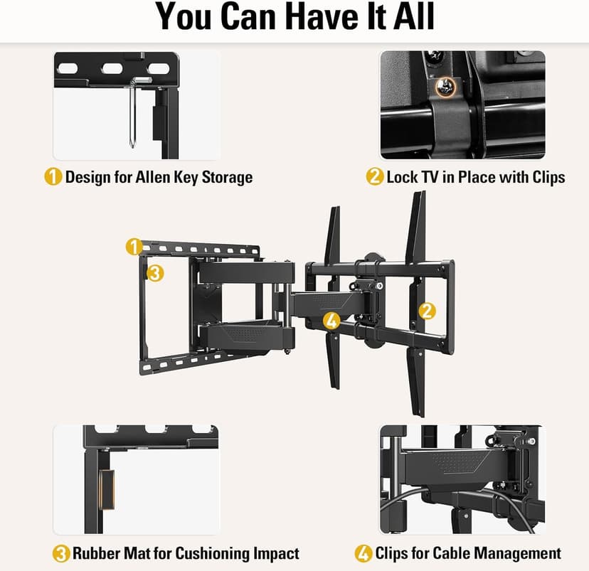 Mounting Dream UL Listed TV Wall Mount for Most 42-84 Inch TV, Full Motion TV Mount with Swivel and Tilt, TV Bracket with Articulating Dual Arms, Fits 16inch Studs, Max VESA 600X400 mm, 100 lbs,MD2617