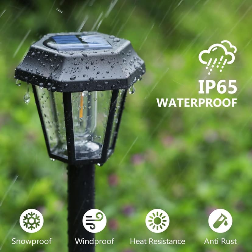 Solar Lights Outdoor 8 Pack Pathway Lights Waterproof with 3000K Vintage Tungsten Filament Light Bulbs for Yard Garden Walkway Driveway Landscape Path