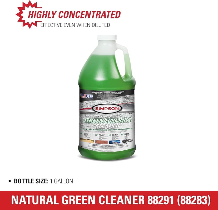 Simpson Cleaning 88283 Cleaner, Concentrated Soap Solution for Pressure Washers and Spray Bottles, Use on Concrete, Vinyl Siding, Appliances, Windows, Cars, Fences, Decks, Green, 1 Gallon
