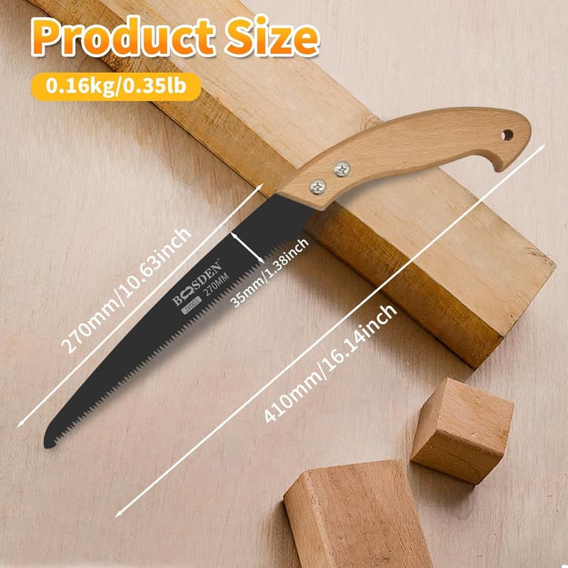 BOOSDEN 11'' Hand Pruning Saw, Japanese Trim Saw with Wood Handle, Hand Saws for Tree Trimming, Camping, Woodworking, Gardening