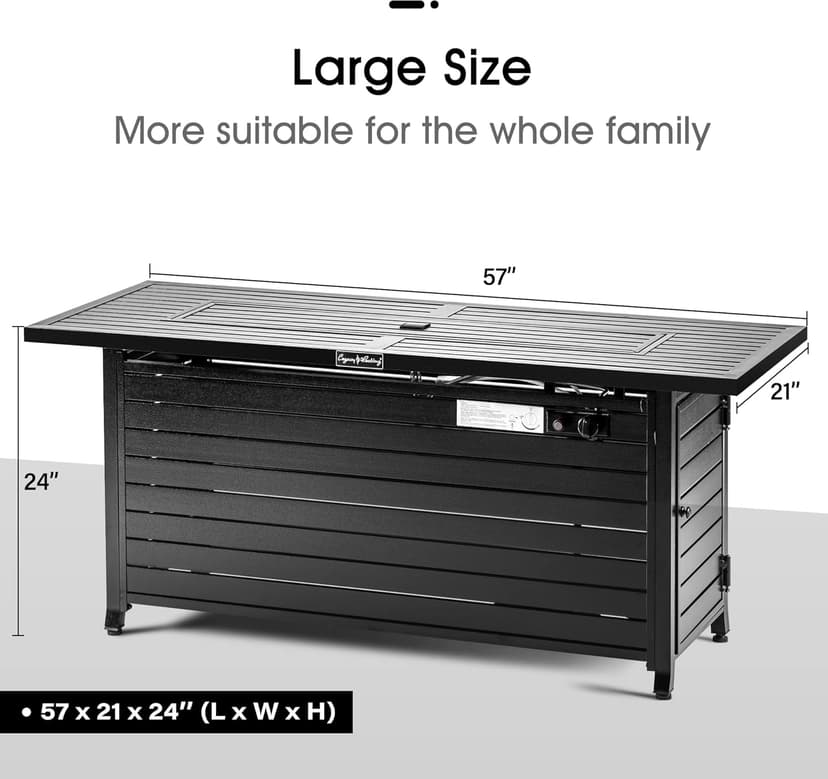 LEGACY HEATING 57 inch Propane Fire Pit Table Outdoor Gas Fire Pit Table, 50000BTU Fire Table with Lid, Retangular Black Firepit Table for Garden Backyard Deck Poolside Party