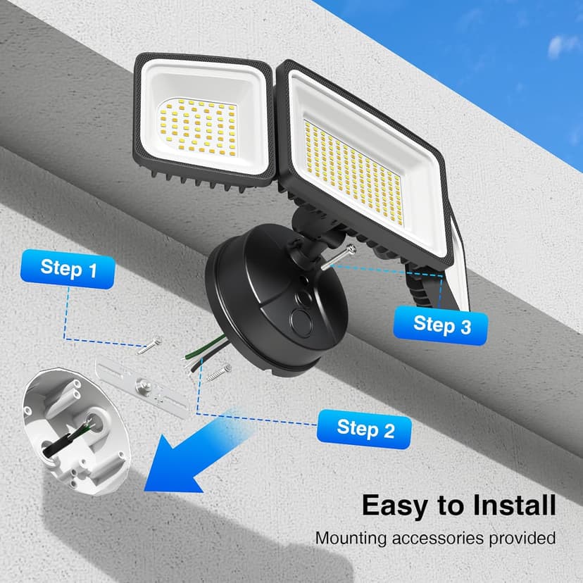 Onforu 100W Smart LED Security Flood Lights Outdoor, 9000LM Brightness Adjustable, WiFi Alexa Flood Light APP Control Tunable 2700K-6500K, Exterior Floodlight with 3 Adjustable Heads for Yard Garage