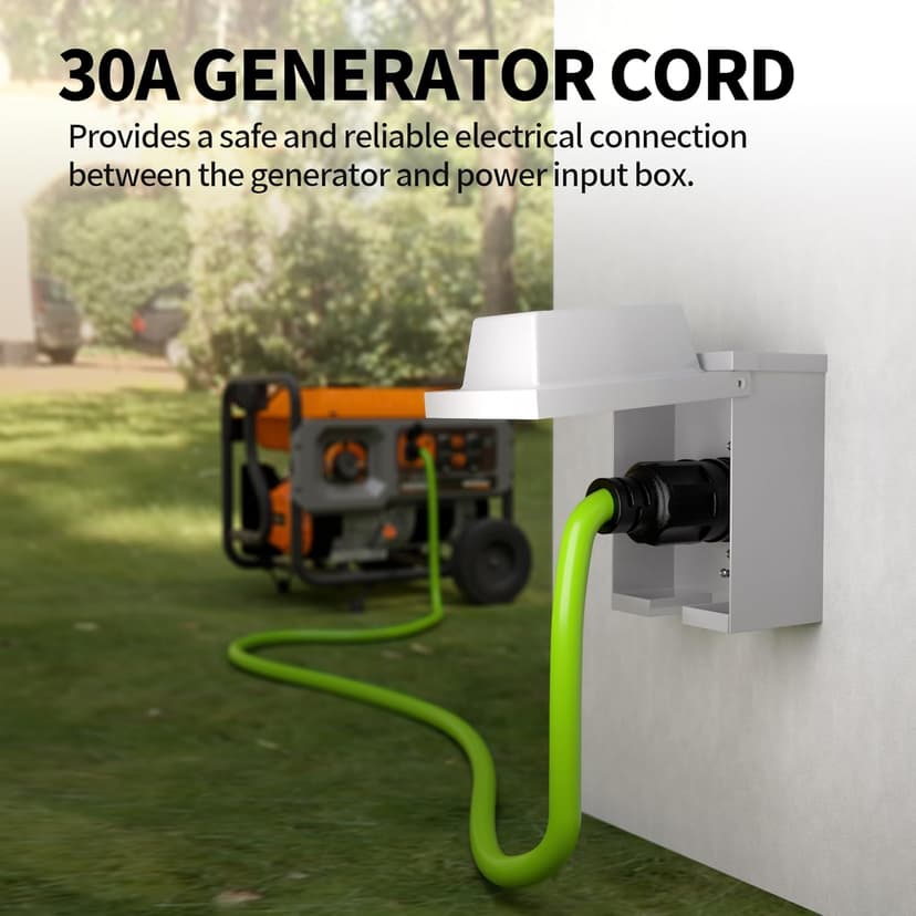 25Feet 30 Amp Generator Extension Cord 4 Prong,Heavy Duty NEMA L14-30P/L14-30R,125/250V 7500W,Green 10 Gauge STW Twist Locking Generator to House Power Cords with Cord Organizer,ETL Listed