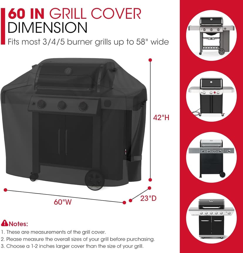 Unicook Grill Cover 60 Inch, Heavy Duty Waterproof Gas Grill Cover for Outside, Fade Resistant Outdoor Barbecue Protector, Compatible with Weber Char-Broil Nexgrill BBQs up to 58" Wide