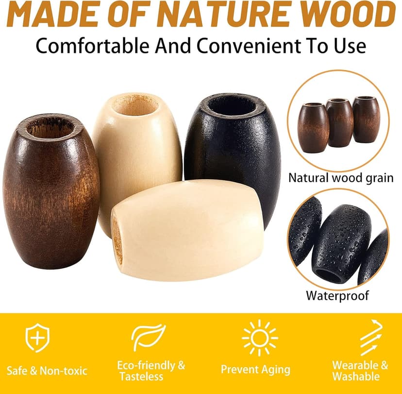 Syhood 60 Pcs Large Hole Wooden Beads 30 x 20 mm Macrame Loose Wood Natural Tube Beads for DIY Hair Craft Making(Multicolor)