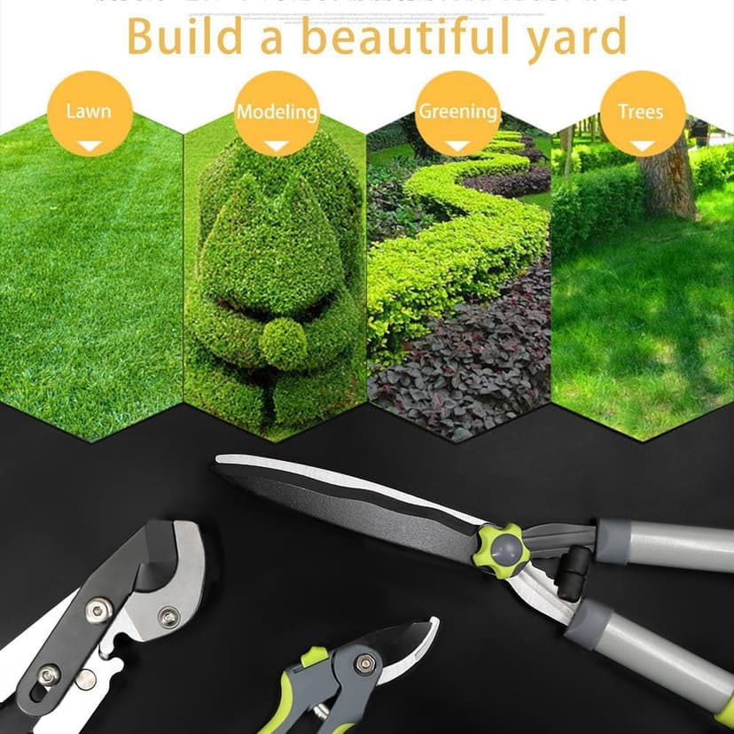 Garden Loppers Hedge Clippers, Updated 3PCS Garden Pruning Shears Combo Set, Branch Cutter with Compound Action, Chops Thick High Branch Ease, Professional Tree Trimmer Set Heavy Duty