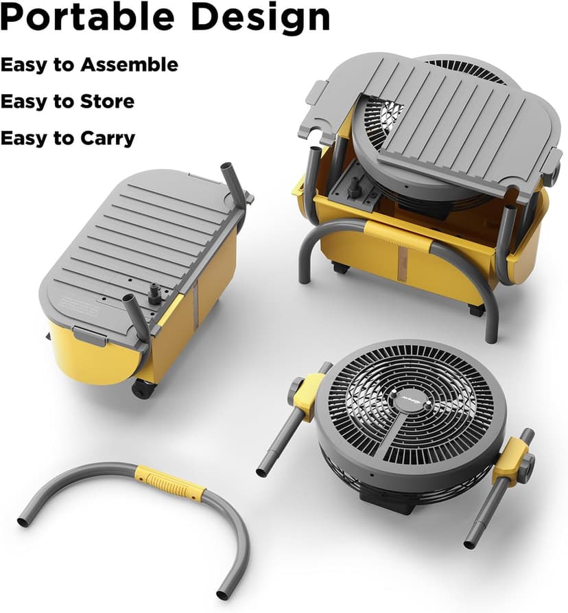 TURBRO Cordless Misting Fan with 11L Tank, High Pressure Spray Nozzles, 15ft Mist Range, Up to 50 Hours Run Time with Rechargeable Battery, 360° Swivel Wheels, Ideal for Patio, Pool and Outdoor Use