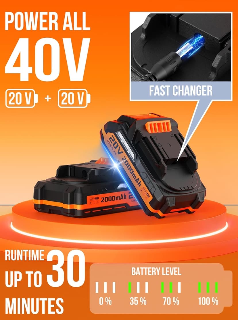 VARSK 20V 12" Cordless String Trimmer, 2 in 1 Trimmer and Edger with Auto Line Feed, 2 X 2.0Ah Batteries/1 X Fast Charger/6 X Bonus Spools Included, for Lawn, Garden, Yard, etc