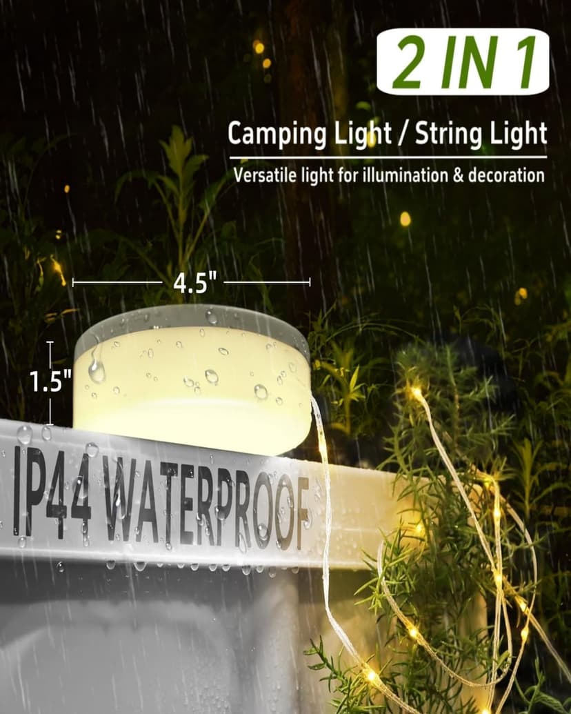 Solar Camping String Lights, 32.8FT Fairy String Lights 130LEDs, Portable Waterproof Camping Lamp with 8 Lighting Modes, Hanging Rechargeable Tent Lantern for Awning Garden Yard Party Decor