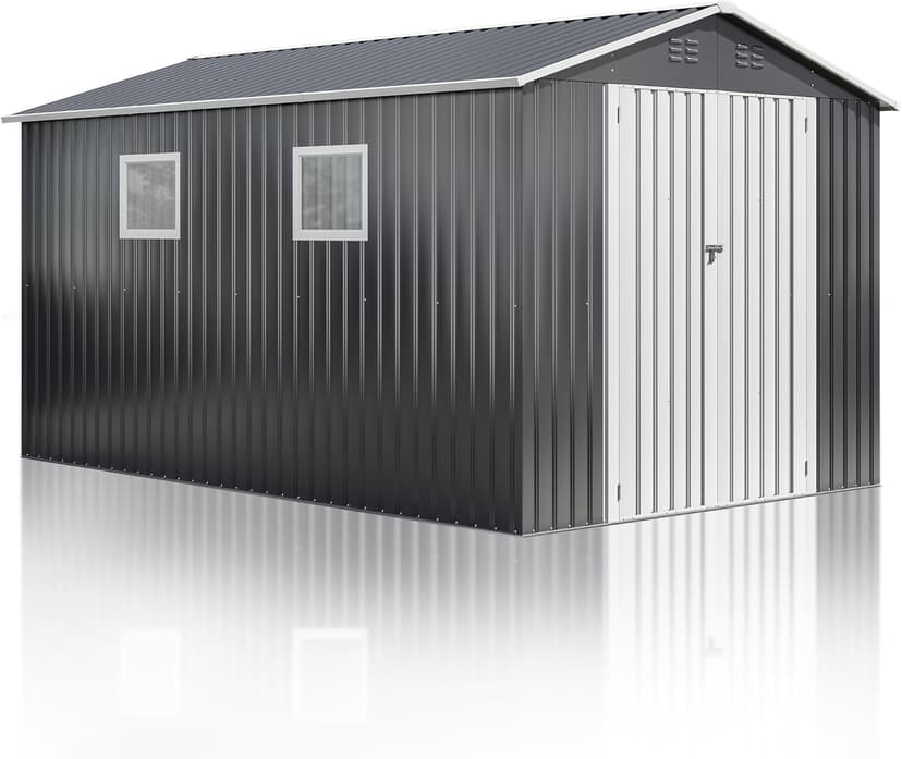 8x12 FT Outdoor Storage Shed, Metal Garden Tool Shed with Updated Frame Structure, Lockable Doors and Windows, Ideal for Backyard Garden Patio Lawn, Grey