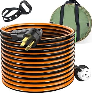 50 Amp 50 Foot RV Extension Cord, 14-50P to SS2-50R Heavy Duty STW Generator Extension Cord for RV Camper and Generator to House, with Locking Connector and Cord Organizer(50 Foot Black&Orange)