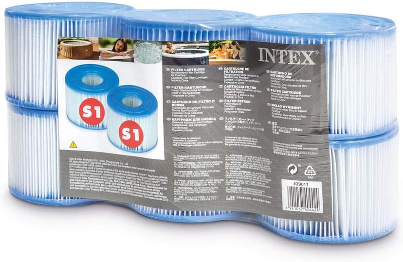 Intex 29011E Type S1 PureSpa Easy Set Pool Spa Hot Tub Filter Replacement Cartridges (6 Filters), Blue and White