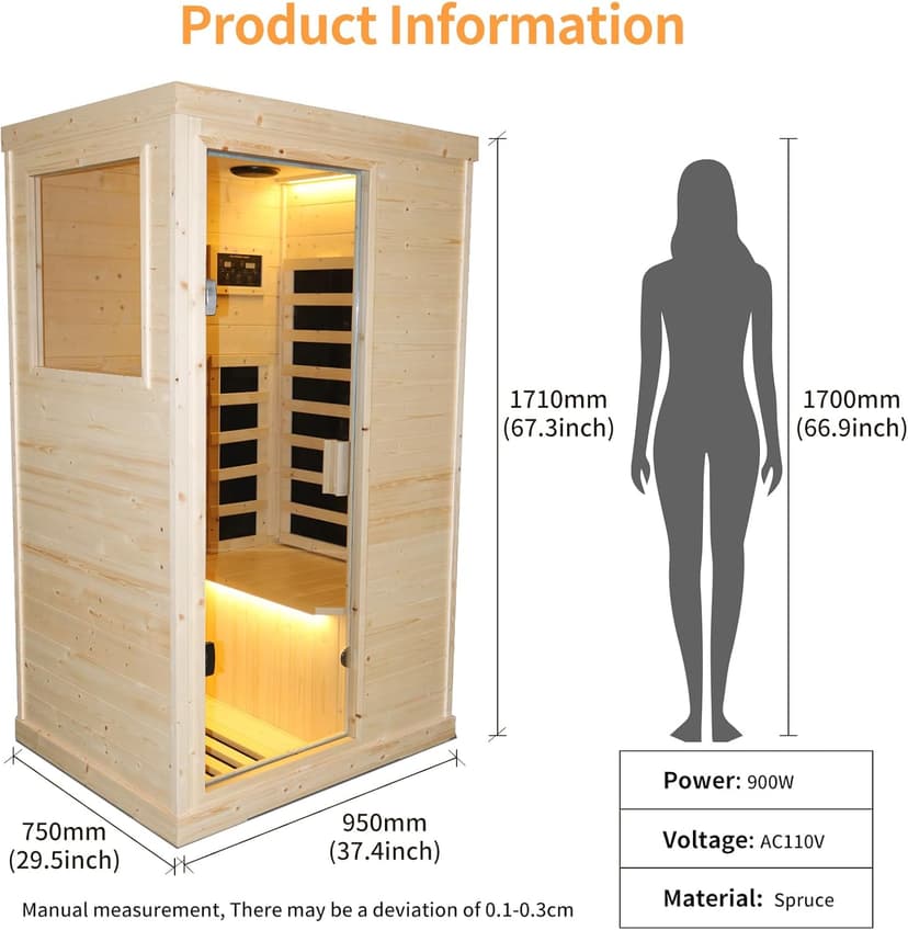 Far Infrared Wooden Sauna Room Home Sauna Spa Dry Saunas Single Person Spa Finland Spruce Wood fit for 7ft Person