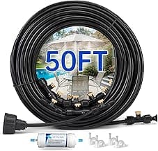 Misting Cooling System for Outdoor Patio & Garden - Brass Nozzles, UV-Resistant Tubing, DIY Installation - Water-Saving Backyard Mister for Greenhouse, Trampoline, Pool, BBQ Parties (50FT / 15M)