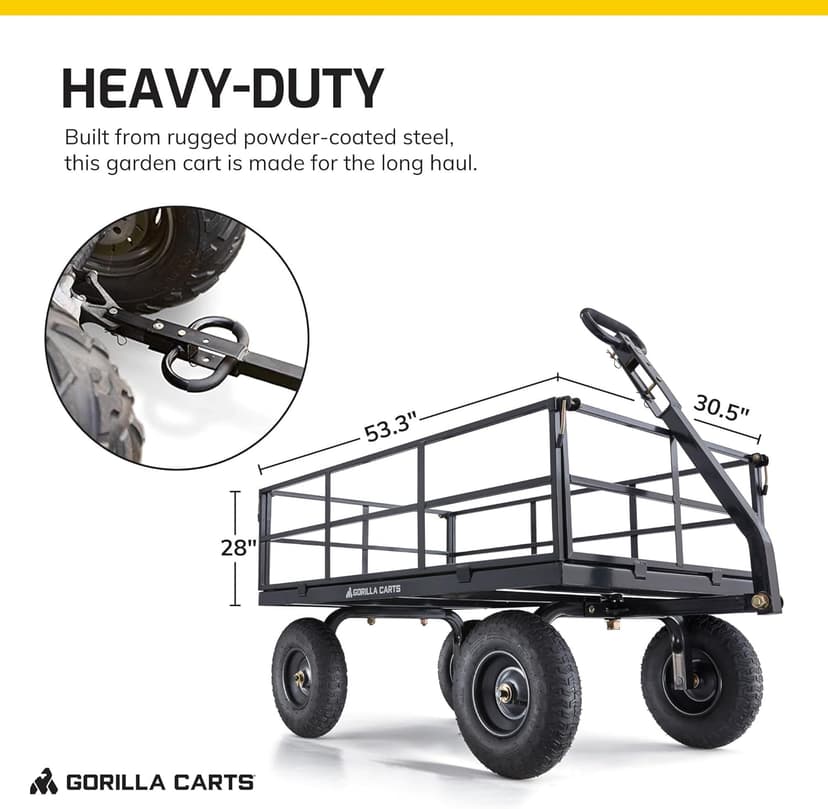Gorilla Carts Heavy Duty Utility Cart, All Terrain Garden Wagon, 1200 Lb, Black