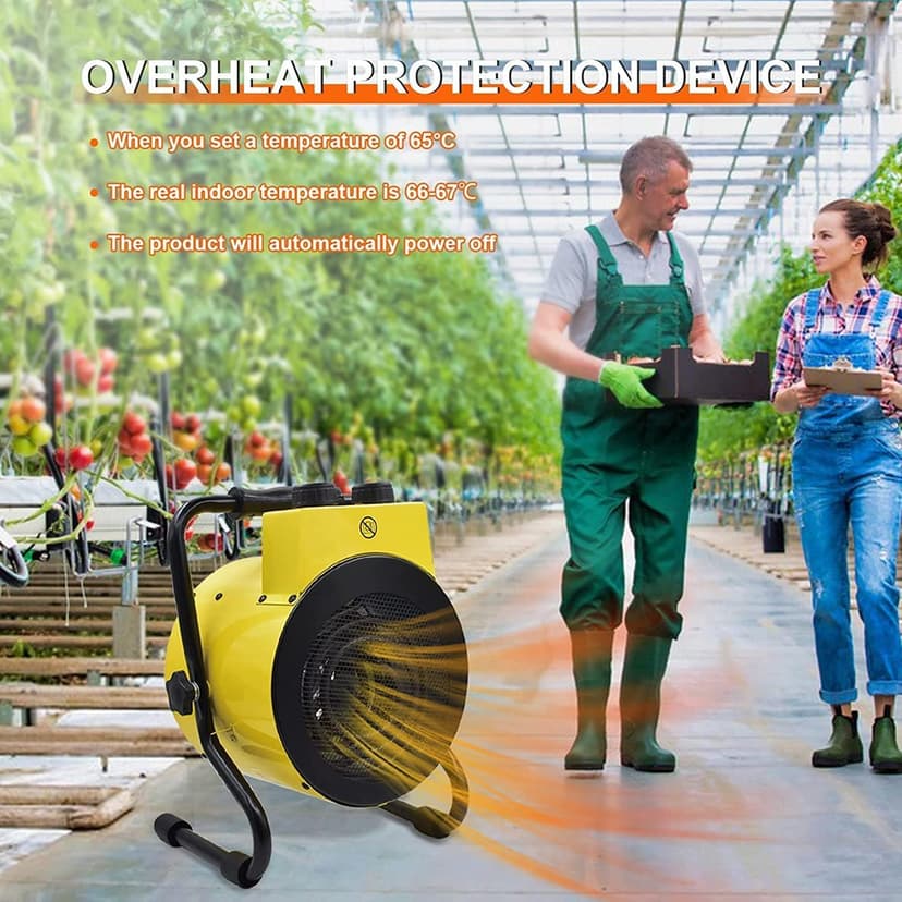 Greenhouse Heater with Adjustable Thermostatic - Outdoor Space Heating Fan for Flower Houses, Grow Tent, Overheating Protection, Fast Heating, Patio & Garage, Yellow