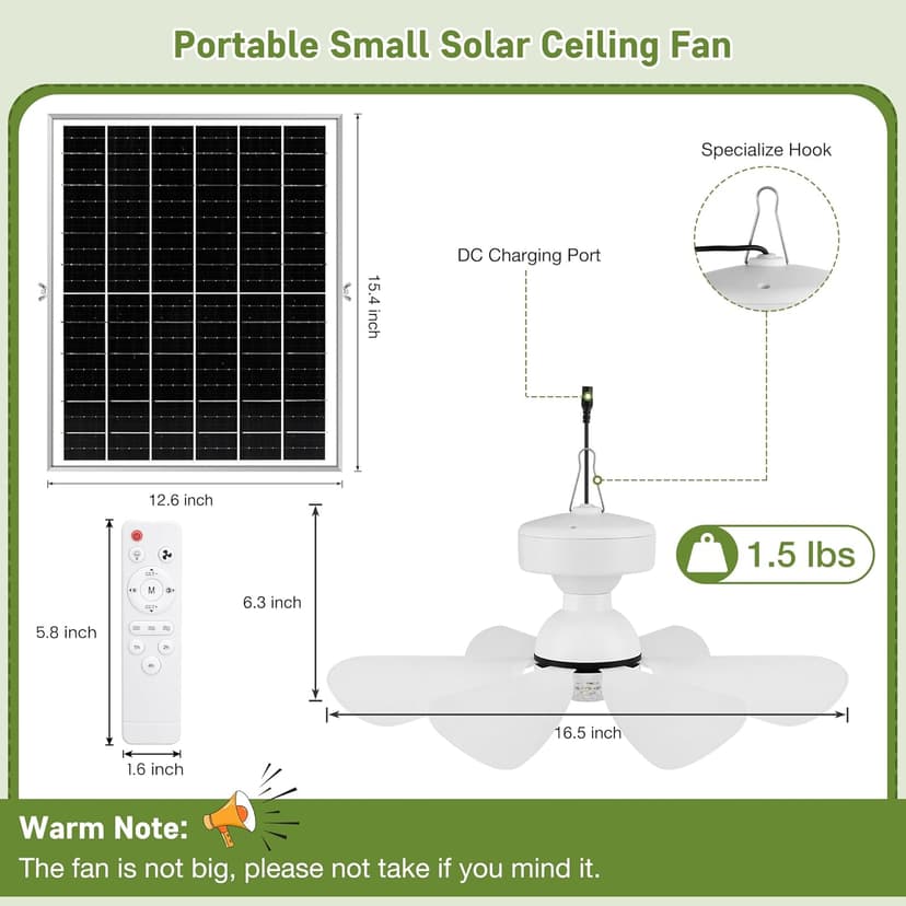 Solar Ceiling Fan Kit, 25W Solar Powered Rechargeable Ceiling Fan with Light for Outdoor Gazebo Canopy Tent, with 32Wh/10000mAh Battery Backup, Remote Control