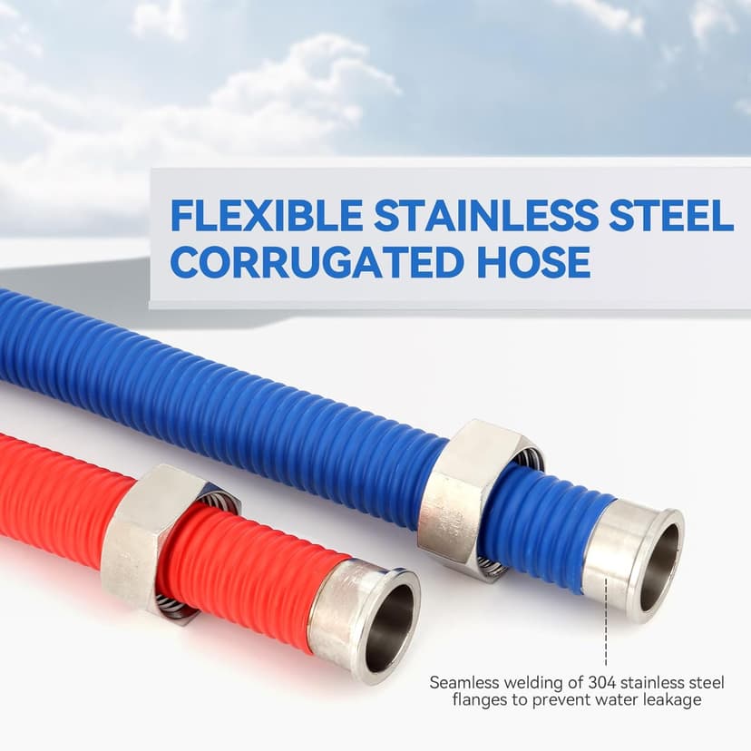 24Inch Flexible Stainless Steel Corrugated Water Heater Connector,1/2"FIP x 1/2"FIP,Flexible Water Heater Hose,Hot and Cold Color Code,304 Stainless Steel Connector and Pipe,PE Protective Layer2Pack