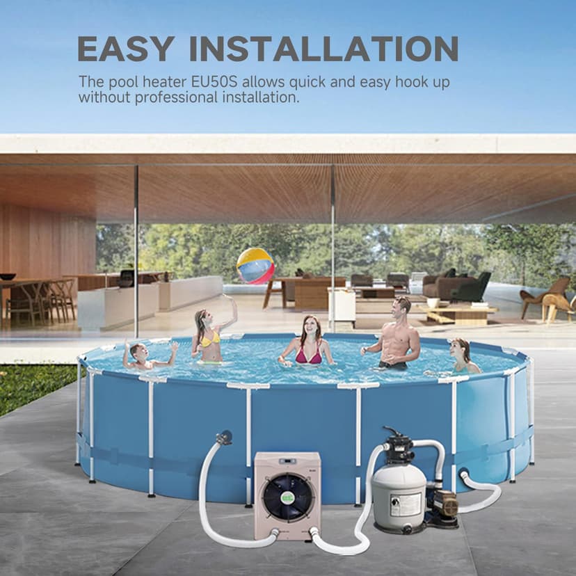 Swimming Pool Heat Pumps for Above Ground Pools up to 4000Gallons, Electric Heat Pump Pool Heater EU50S, 14000btu/hr, 5.62 COP Titanium Heat Exchanger, High Efficient, 110V-120V