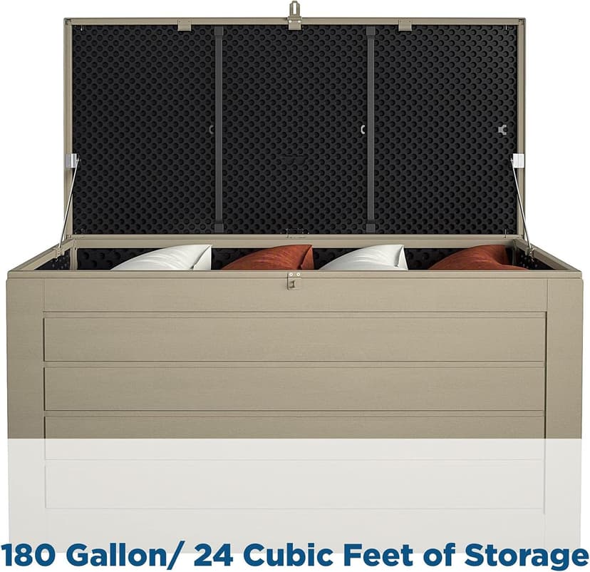 Cosco Outdoor Living 180 Gallon Patio Storage Box, Extra Large, Lockable Lid, Weather-Resistant, Tan/Brown