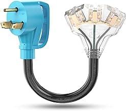 CircleCord 30 Amp to 110V RV/Generator Distribution Adapter Cord, NEMA TT-30P Male to 3X 5-15R/5-20R T-Blade Household Outlet Female with LED Power Indicator 3750W
