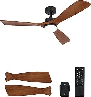 VONLUCE Ceiling Fans with Lights, 52 Inch Ceiling Fan and Remote, 6 Speed Reversible Noiseless DC Motor, 3CCT, Wood Ceiling Fan for Outdoor Indoor Farmhouse Patios, Walnut