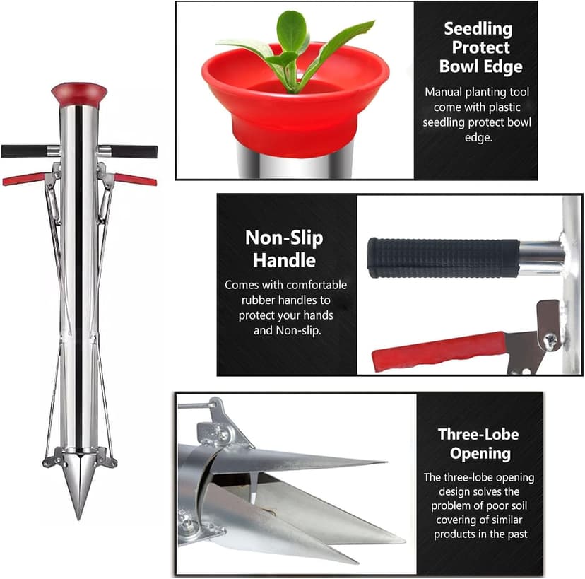 Hand Held Bulb Planter Tool - Durable & Rust-Resistant Semi-Automatic Design with Non-Slip Handle for Effective Planting of Potatoes, Pumpkins, and Peppers