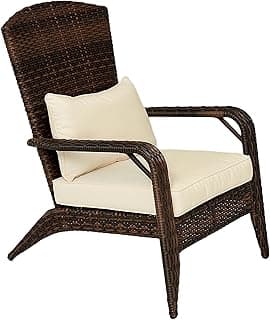 Outsunny Patio Wicker Adirondack Chair, Outdoor All-Weather Rattan Fire Pit Chair with Soft Cushions, Tall Curved Backrest and Comfortable Armrests for Deck or Garden, Cream White