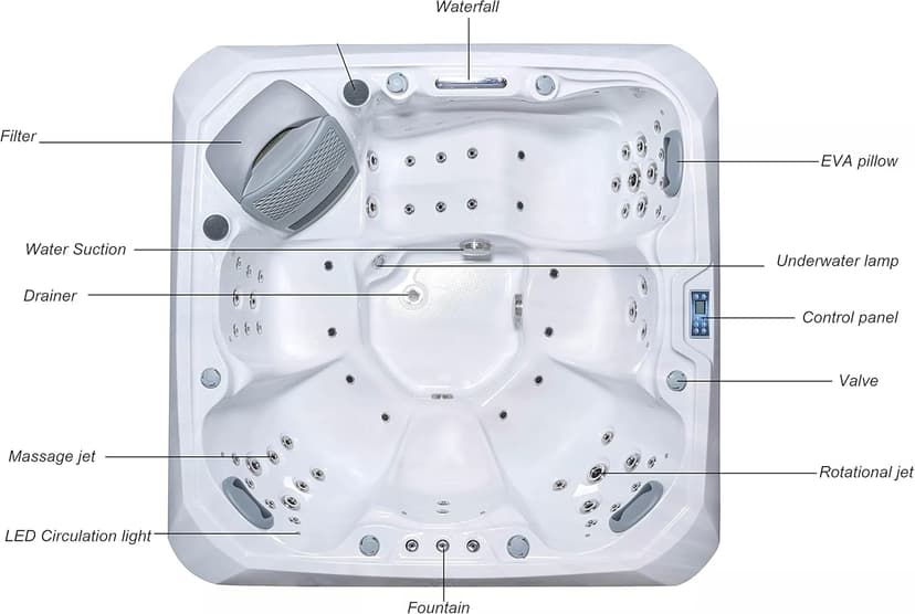 Comfort Hot Tubs - Hot Tub Spa - Seats 5-6 People - 51 Jets – Standard Heavy Duty Flip Cover, Water Fountains, Ozonator, LED Lights, Headrests, and More