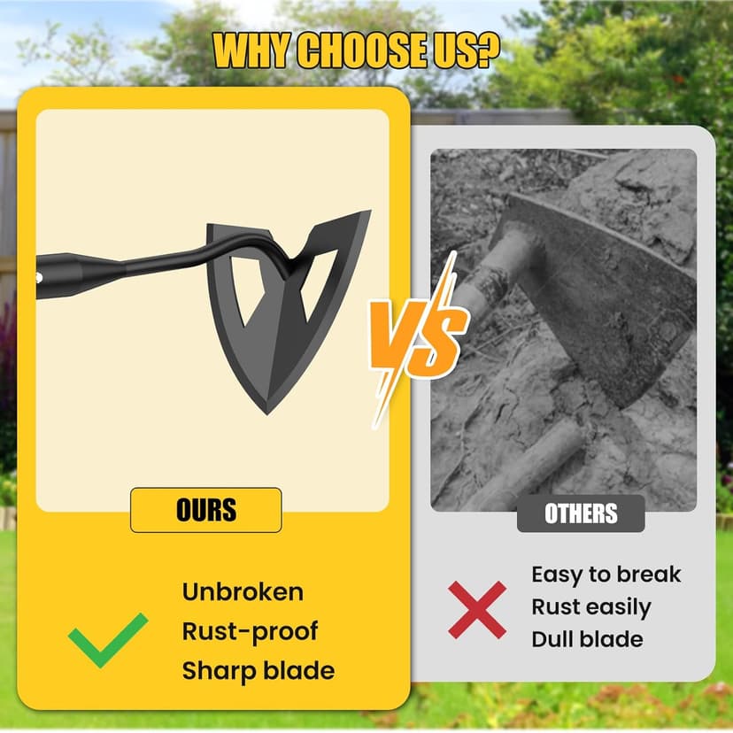 Hoe Garden Tools, 41.3 to 55.5 Inch Weeder Tool for Yard Long Handle, Garden Weeding Tool with Sharp Hoe and Comfort Grip for Loosening Soil, Weeding, Digging Trenches Gardening Tools