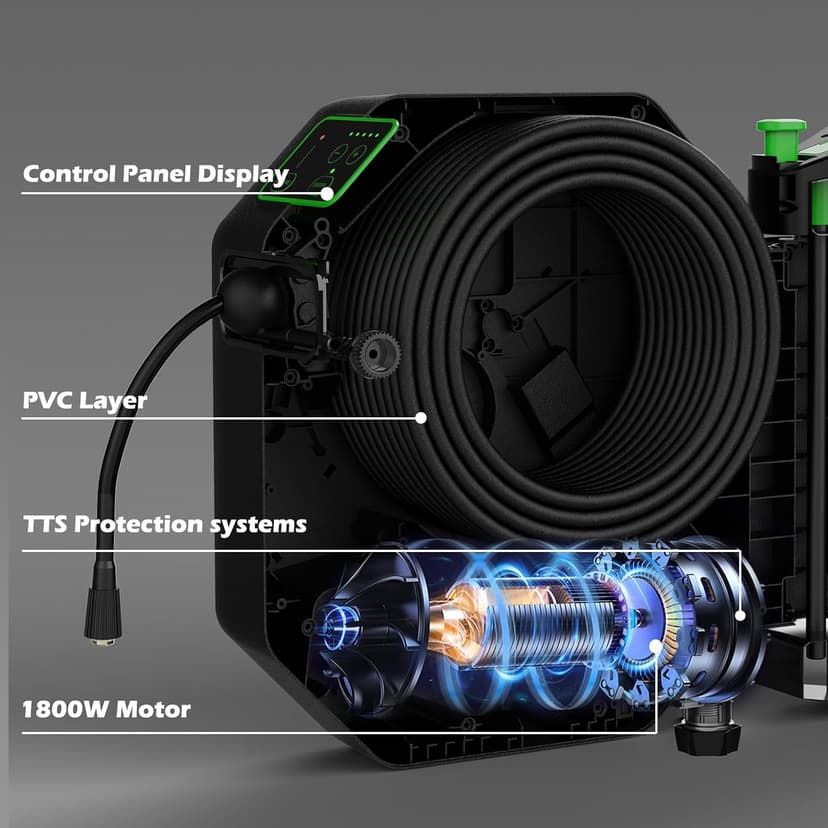 Wall Mounted Pressure Washer, 5200 PSI 3.6 GPM Electric Pressure Washer, Power Washer with 100FT Retractable Hose, GFCI Power Cord, Foam Cannon, 5-Nozzles for Car, Garage, Fence, Patio